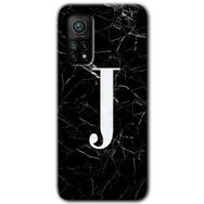 Gramaphone Mi 10T Pro Hd Desen Baskılı Arka Kapak Siyah Mermer Desenli J Harfi Kılıf