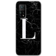 Gramaphone Mi 10T Pro Hd Desen Baskılı Arka Kapak Siyah Mermer Desenli L Harfi Kılıf