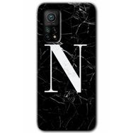 Gramaphone Mi 10T Pro Hd Desen Baskılı Arka Kapak Siyah Mermer Desenli N Harfi Kılıf