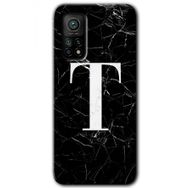 Gramaphone Mi 10T Pro Hd Desen Baskılı Arka Kapak Siyah Mermer Desenli T Harfi Kılıf