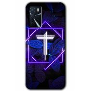 Gramaphone Oppo A16 Kılıf HD Desen Baskılı Arka Kapak - Dark Neon Yaprak T Harfi Kılıf