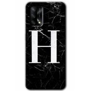 Gramaphone Oppo A54 HD Desen Baskılı Arka Kapak Siyah Mermer Desenli H Harfi Kılıf