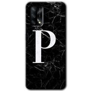 Gramaphone Oppo A54 Kılıf HD Desen Baskılı Arka Kapak - Siyah Mermer Desenli P Harfi