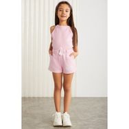 Grimelange Lainey-Grm24041 Pembe 3 İplik Baskılı Kız Çocuk Şort