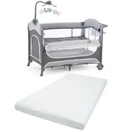 Gulz Atlas Plus 70x110 cm Dark Grey Anne Yanı Sallanır Cibinlikli Pamuk Yataklı Dönenceli Oyun Parkı Bebek Beşik