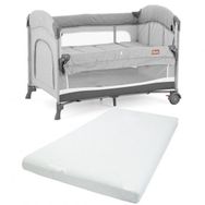 Gulz Omega 70x110 cm Anne Yanı Sallanır Cibinlikli Bebek Beşiği + Koyu Gri Pamuk Yatak