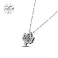 Gümüş 925 Ayar Swarovski Zirconia Taşlı Çınar Yaprağı 925 Ayar Gümüş Kolye