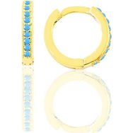 Gümüş Altın Yaldızlı Turkuaz Taşlı 11 mm Halka Küpe Tragus Piercing Helix Kıkırdak Küpesi