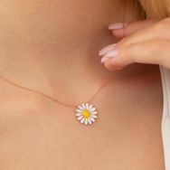 Gümüş Pazarım Mineli Papatya Gümüş Kolye