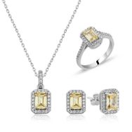 Gumush Baget Sarı Topaz Taşlı Kadın Gümüş Set