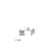 Gumush EA1160233 4 mm Gümüş Kare Tek Taş Zirkon Küpe