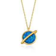 Gumush Gold Opal Taşlı Gezegen Bayan Gümüş Kolye
