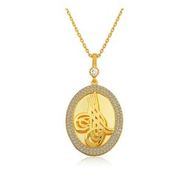 Gumush Gold Tuğralı Oval Bayan Gümüş Kolye
