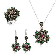 Gumush Otantik Çiçek Kadın Gümüş Set