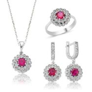 Gumush Pembe Çiçek Kadın Gümüş Set
