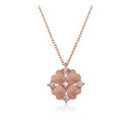 Gumush Rose Kalp Yapraklı Çiçek Gümüş Kolye
