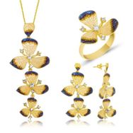 Gumush Sarı Çiçek Kadın Gümüş Set