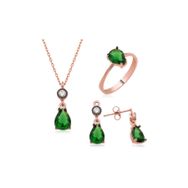 Gumush ST1160131 Yeşil Damla Taşlı Kadın Gümüş Set