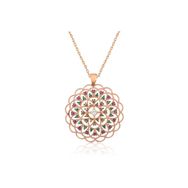 Gumush T4466 Geometrik Desenli Madalyon Gümüş Kolye