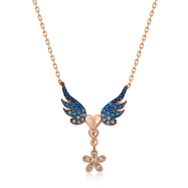 Gumush T4560 Gümüş Rose Çiçekli Kanatlı Kalpli Kolye