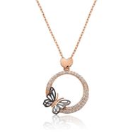 Gumush T4584 Gümüş Rose Kalpli Kelebek Çemberi Kolye