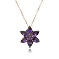 Gumush T5020 Rose Mor Lotus Çiçeği Gümüş Kolye