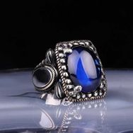 Gumush T5046 Lacivert Zirkon Taşlı Kare Erkek Gümüş Yüzük