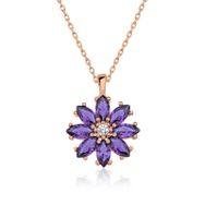 Gumush T5083 Gümüş Rose Mor Çiçek Kolye