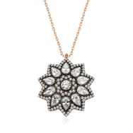 Gumush T5098 Gümüş Rose Çiçek Desenli Elmas Montür Kolye