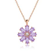 Gumush T5104 Gümüş Rose Lila Çiçek Kolye