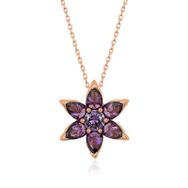 Gumush T5160 ​Gümüş Rose Mor Çiçek Kolye