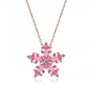 Gumush T5180 Gümüş Rose Pembe Kamelya Çiçeği Kolye