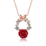 Gumush T5205 ​​Gümüş Rose Kırmızı Gül Kolye