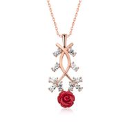 Gumush T5207 ​Gümüş Rose Kırmızı Gül Kolye