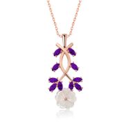 Gumush T5209 Gümüş Rose Mor Yapraklı Bahar Çiçeği Kolye