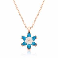Gumush T5341 Gümüş Rose Mavi Lotus Çiçeği Kolye