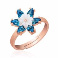Gumush T5344 Gümüş Rose Mavi Lotus Çiçeği Yüzük