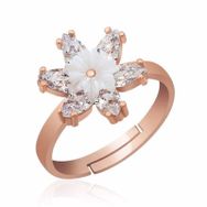 Gumush T5346 Gümüş Rose Beyaz Lotus Çiçeği Yüzük