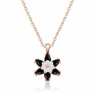 Gumush T5360 Gümüş Rose Siyah Lotus Çiçeği Kolye