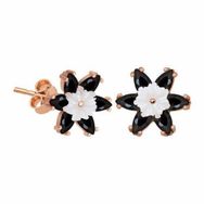 Gumush T5362 PB Siyah Lotus Çiçeği Gümüş Küpe