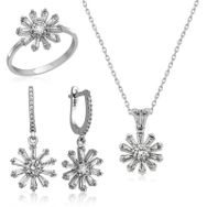 Gumush T5564 PB Trapez Taşlı Çiçek Bayan Gümüş Set