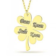 Gumush T5896 Gold Dört Yaprak İsimli Yonca Gümüş Bayan Kolye