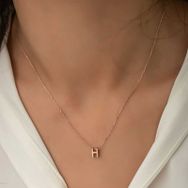 Gumush T5921 Rose 3 Boyutlu H Harf Gümüş Bayan Kolye