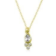 Gumush T5996 Gold Çiğ Damlası Tektaş Kadın Gümüş Kolye