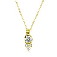 Gumush T5998 Gold Çiğ Damlası Yuvarlak Tektaş Gümüş Bayan Kolye