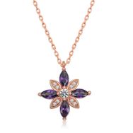 Gumush T6018 Gümüş Rose Mor Taşlı Umut Çiçeği Kolye