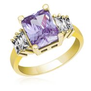 Gumush T6246 Gümüş Lila Baget Taşlı Gold Kadın Yüzük