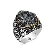 Gumush T6336 Siyah Zirkon Taşlı Oval Erkek Gümüş Yüzük
