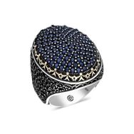 Gumush T6352 Lacivert Zirkon Taşlı Oval Erkek Gümüş Yüzük