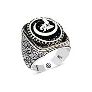 Gumush T6467 Hilal Bozkurt Oval Erkek Gümüş Yüzük